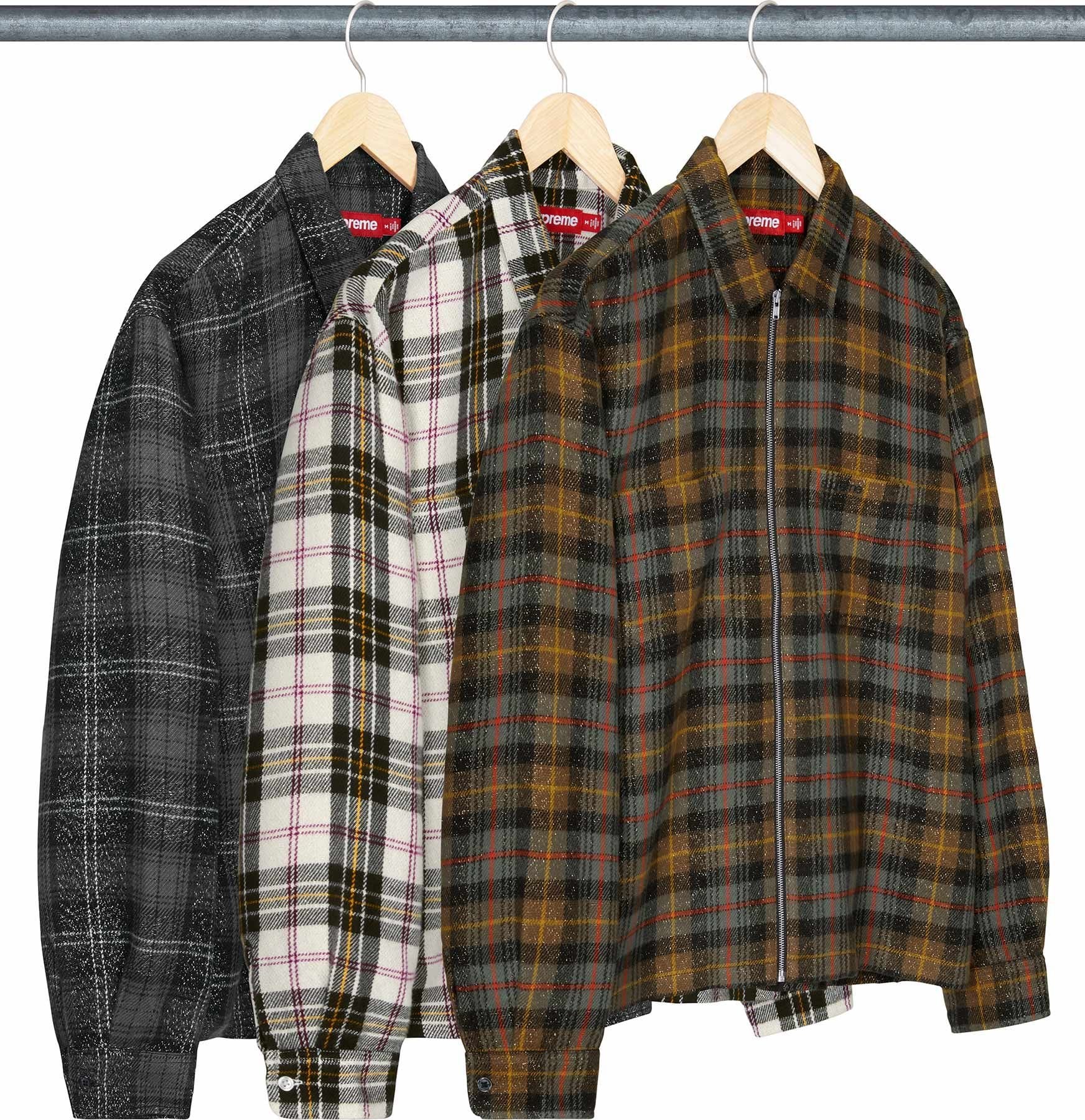 Metallic Flannel Zip Up Shirt